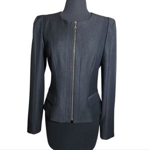 Tahari zip up charcoal gray women's tailired fit blazer size 6